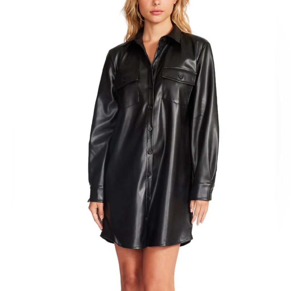 NWT Steve Madden BB DAKOTA Faux Leather Mini Shirt Dress S 18” p2p